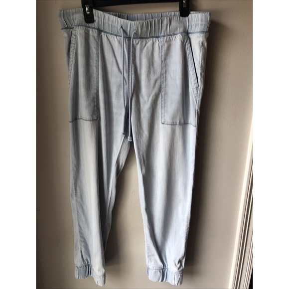 cloth & stone Pants - Cloth & Stone High Rise Chambray Jogger Pants Size XLG Light Wash Pull On